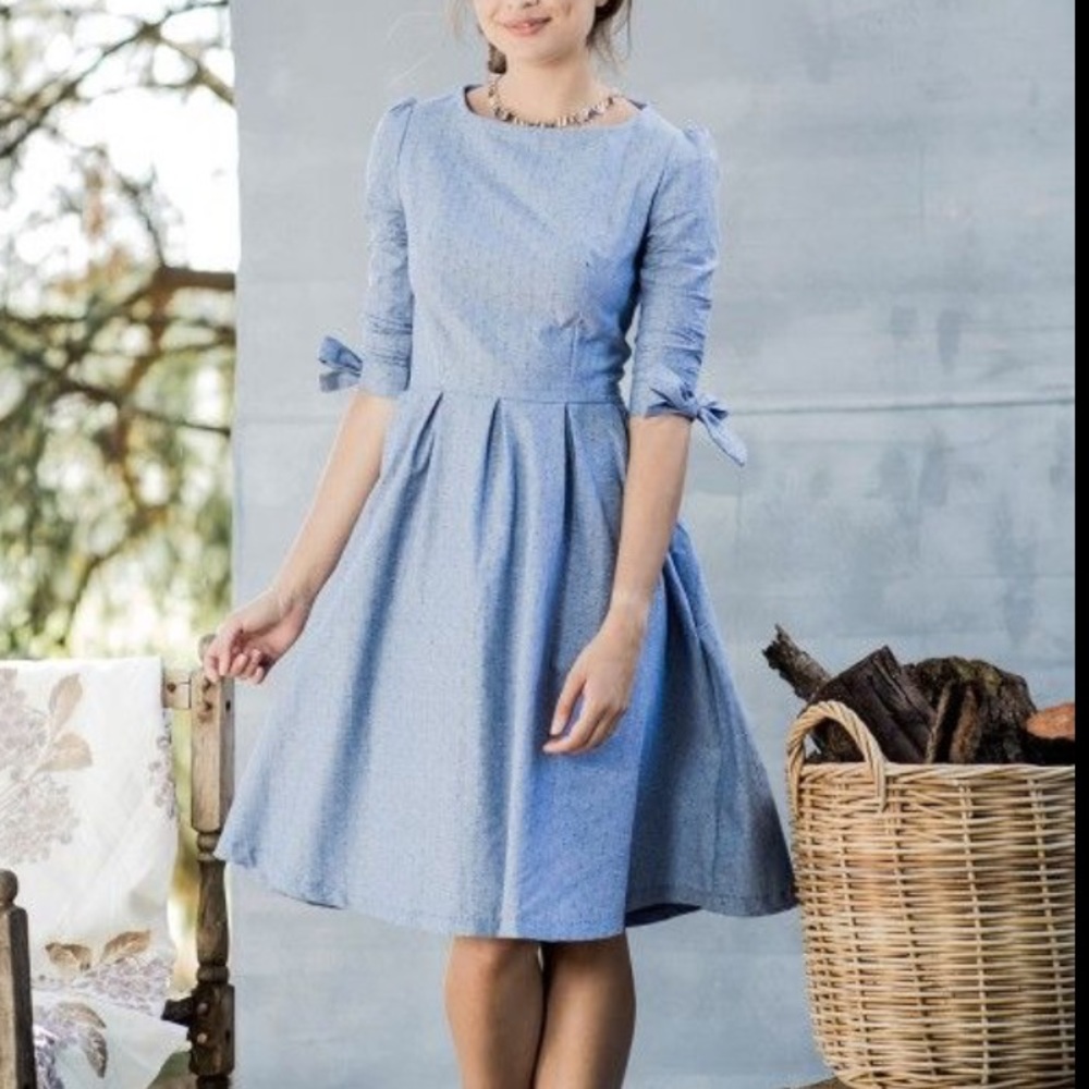 Shabby Apple Chambray Textured Vintage Look Dress